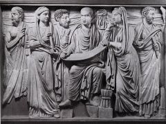 Sarcophagus of a philosopher, Late Empire, 275CE
like most sarcophagi at this time, deceased shown as a philosopher, a way to cope with insecurities of state of country,