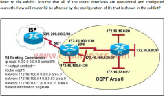 A. Router R2 will not form a neighbor relationship with R1.
B. Router R2 will obtain a full routing table, including a default route, from R1. 
C. R2 will obtain OSPF updates from R1, but will not obtain a default route from R1.
D. R2 will not...