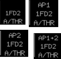 -- With no autopilot engaged, the top line will be blank. 
--If the AP1 pb is selected on the FCU, AP1 will be
displayed. 
--If the AP2 pb is selected, AP2 will be displayed. 
--If both AP pbs are selected during an ILS approach,

								AP...