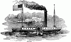 A ship using a steam engine to move a paddle to move across water efficiently