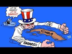  Between the U.S. and Cuba, which has not received most American goods for 50 years.