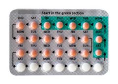 Prior to ovulation, ^ estrogen produced, if pregnant body has ^ amnt progesterone (stops uterus muscles from contracting). The pill fools your body into thinking you're preggers.