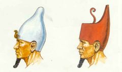 Club-like white crown of upper egypt 
Red crown of lower egypt