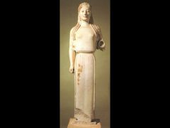 #28


Peplos Kore from the Acropolis


Archaic Greek 


530 B.C.E.


______________________


Content: This is a sculpture of what is thought to be a goddess because of her clothing, the attribute that would have identified which goddes...