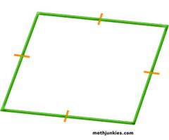 Two pairs of parallel sides and 4 equal sides.
