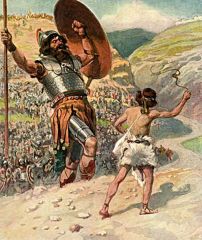 What did Goliath do that made David angry?  What did David do?