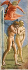 Masaccio
Expulsion of Adam and Eve
Fresco
1424-1427
Page 433
The sharply slanted light from an outside source creates deep relief, with lights placed alongside darks and acts as a strong unifying agent.
Eve is crying which voices her anguish.
The A