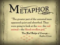 Metaphor: A metaphor happens when one thing is described as being another thing. “You’re a toad!” is a metaphor—although not a very nice one. Metaphor is different from simile because it leaves out the words “like” or “as.” For example, a simile would be,