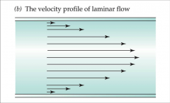 - velocity immediately next to tube wall are zero
- steady and non-turbulent flow, liquid moves in series of concentric layers that differ in linear velocity
- layers closer to center move faster