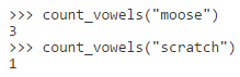 The function count_vowels returns the number of vowels in a given word (a str). For example:



The Type Contract is the line of a docstring that describes the types of the parameters and return value. Select the correct Type Contract for t...