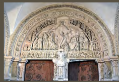 Main entrance portal. Arched semicircular panel over door.
Romanesque