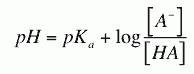 At the half-equivalence point the concentrations of HA and A- are equal. Therefore, the ratio of [A-]/[HA] must be one. When we plug this into the H-H equation we get: pH = pKa + log(1). The log of unity is zero, so this term falls out, demonstrating that