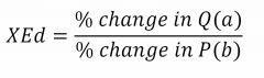 Measured as the % change in quantity demand for good (a) divided by the % change in price for good (b). Often noted as XEd,  CPED, and Eab.