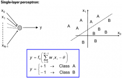 It's a two class classifier. It calculated the weighted sum of feature vector and outputs either class 1 or 2. Putting perceptions in series makes it possible to have more than two classes. Good for one phoneme classification.