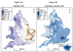  Explain how Figures 14a and 14b show that there are likely to be areas of water
surplus and areas of water deficit in England and Wales (6)