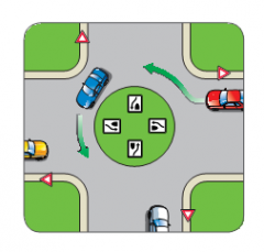 List 4 things you should do to safely navigate a traffic circle.