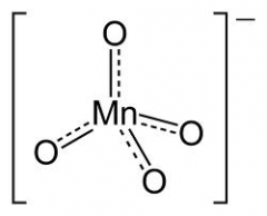 MnO4-.  has 3 double bonds.  note, d-block elements can bond to fill up to 18 electrons since the s and p block also play a role.  So for Manganese, the 4s, 4p and 3d all are involved with bonding...although 4s and 3d account for the valence.