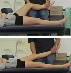In neutral (extension) or with 30 degrees of flexion 
- L-M force (VALGUS) applied over knee joint  
Place your hand either on the femur or the tibia when applying valgus force to be more specific