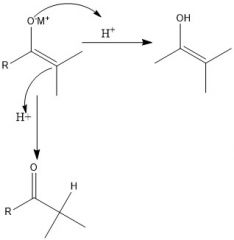 Bases promote enolate formation. Aprotic solvents are preferred to prevent protonation back to aldehyde/ketone or to enol.