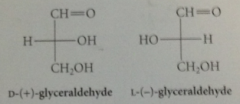 configuration of naturally occurring triose (+) glyceraldehyde is designated as D, enantiomer is L,