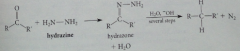 Wolff-Kishner intermediate followed by Bronsted AB rxns => expulsion of dinitrogen gas & formation of product