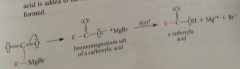 Addition of grignard reagent to CO2 gives bromomagnesium salt of CA & aq. acid added => free CA