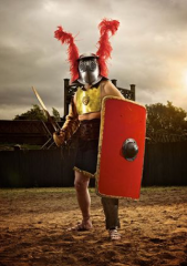 which type of gladiator is this?
describe the attire