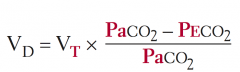 VD = Vt * (PaCO2 - PeCO2) / (PaCO2)

VD = dead space volume
Vt = tidal volume
PaCO2 = arterial PCO2
PeCO2 = expired air PCO2
