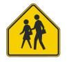 This sign means?

A) School advance warning, you're entering a school zone.
B) Pedestrian crossing ahead.
C) Pedestrians only, no vehicle traffic.
D) Pedestrians ahead warning sign.