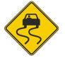 This sign means?

A) Winding road, use caution.
B) Slippery when wet, use caution.
C) Merging traffic from the right.
D) Sharp left curve then right curve, use caution.