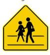 This sign means?
A) Pedestrian crossing.
B) No pedestrian crossing.
C) School crossing.
D) No motor vehicles allowed.