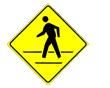 This sign means?
A) School crossing ahead.
B) School zone ahead.
C) Pedestrian crossing ahead.
D) Ski resort ahead.