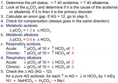 - Acute: ↓ pCO2 of 10 = ↓ HCO3 of 2
- Chronic: ↓ pCO2 of 10 = ↓ HCO3 of 5