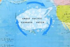 area in the north Pacific of extremely high plastic concentrations, mostly as very small particles, not literally garbage floating on top of the water