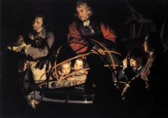 #100
A Philosopher Giving a Lecture at the Orrey
Joseph Wright of Derby
1763 - 1765 C.E.
_____________________
Content: The painting shows a groups of people, including two small children and a veiled woman, gathered around a device called an Orre...