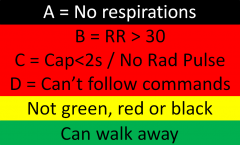 Use the START (Simple Triage And Rapid Treatment) Protocol
Remember with ABCD