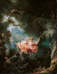 #101
The Swing
Jean-Honoré Fragonard 
1767 C.E.
_____________________
Content: This painting is one of a fine lady being pushed on a large, ornate swing by a man further back, The scene is set in an dense and wild garden, with flowers and little ...