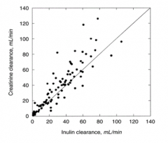 - Inject inulin because it is freely filtered and not secreted or reabsorbed
- More accurate than creatinine clearance (creatinine slightly overestimates d/t some secretion)
- Rarely done in real life, but often in research