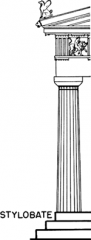 In classical Greek architecture is the top step of the crepidoma, the stepped platform on which colonnades of temple columns are placed (it is the floor of the temple).