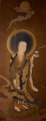 -a bodhisattva primarily revered in East Asian Buddhism and usually depicted as a Buddhist monk. His name may be translated as "Earth Treasury", "Earth Store", "Earth Matrix", or "Earth Womb"  

(left is example)