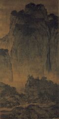 -The classic Chinese perspective of three planes is evident - near, middle (represented by water and mist), and far. Unlike earlier examples of Chinese landscape art, the grandeur of nature is the main theme, rather than merely providing a backdro...