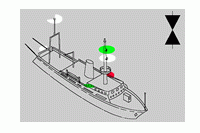 1. two all-round lights in a vertical line, the upper green, the lower white. (GREEN OVER WHITE, TRAWLING BY NIGHT)
2. or a two cones, their apexes together.
3. a masthead light abaft of and higher than the green light, (a vessel less than 50m c...