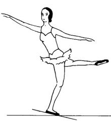 The supporting leg is nearer the audience and is demi-plie. The arms and head are held as in the first arabesque with the arm on the side of the raised leg being forward.