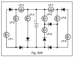 3-32D2

Which lamps would be lit in the circuit shown in Figure 3D8?