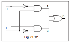 3-35E2

For the logic input levels shown in Figure 3E12, what are the logic levels of test points A, B and C in this circuit? (Assume positive logic.)