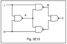 3-35E3

For the logic input levels given in Figure 3E13, what are the logic levels of test points A, B and C in this circuit? (Assume positive logic.)