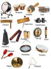 any percussion instrument, including marimbas and congas