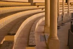 (n) one of a series of steps or tiered seats, eg in a amphitheater